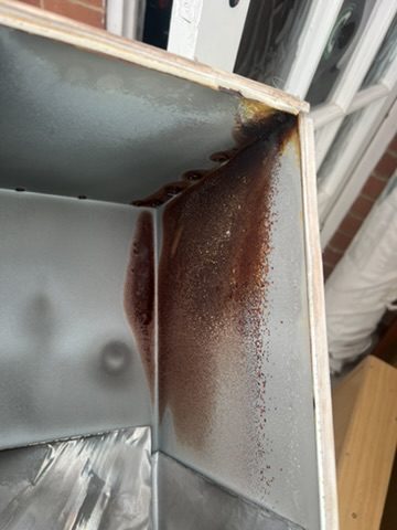 Corrosion damage found inside a boiler casing during a service