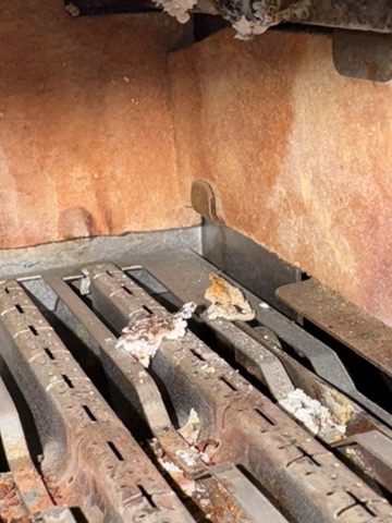 Corroded heat exchanger fins found during a boiler repair