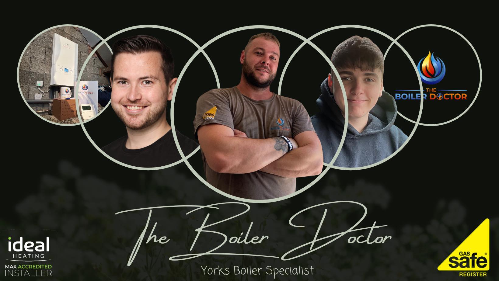 Steve next to boiler in branded shirt with coffee