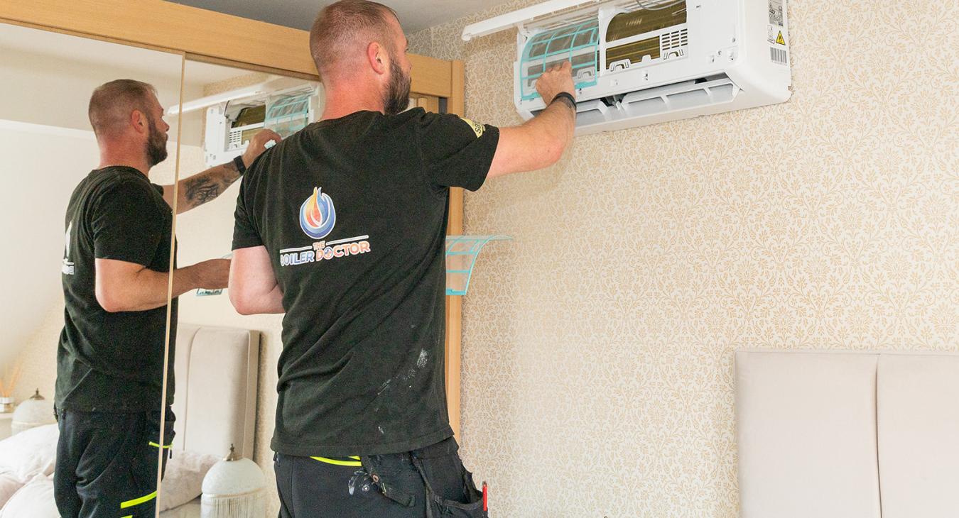 Steve installing a bosch 2kw indoor unit in a bedroom 
